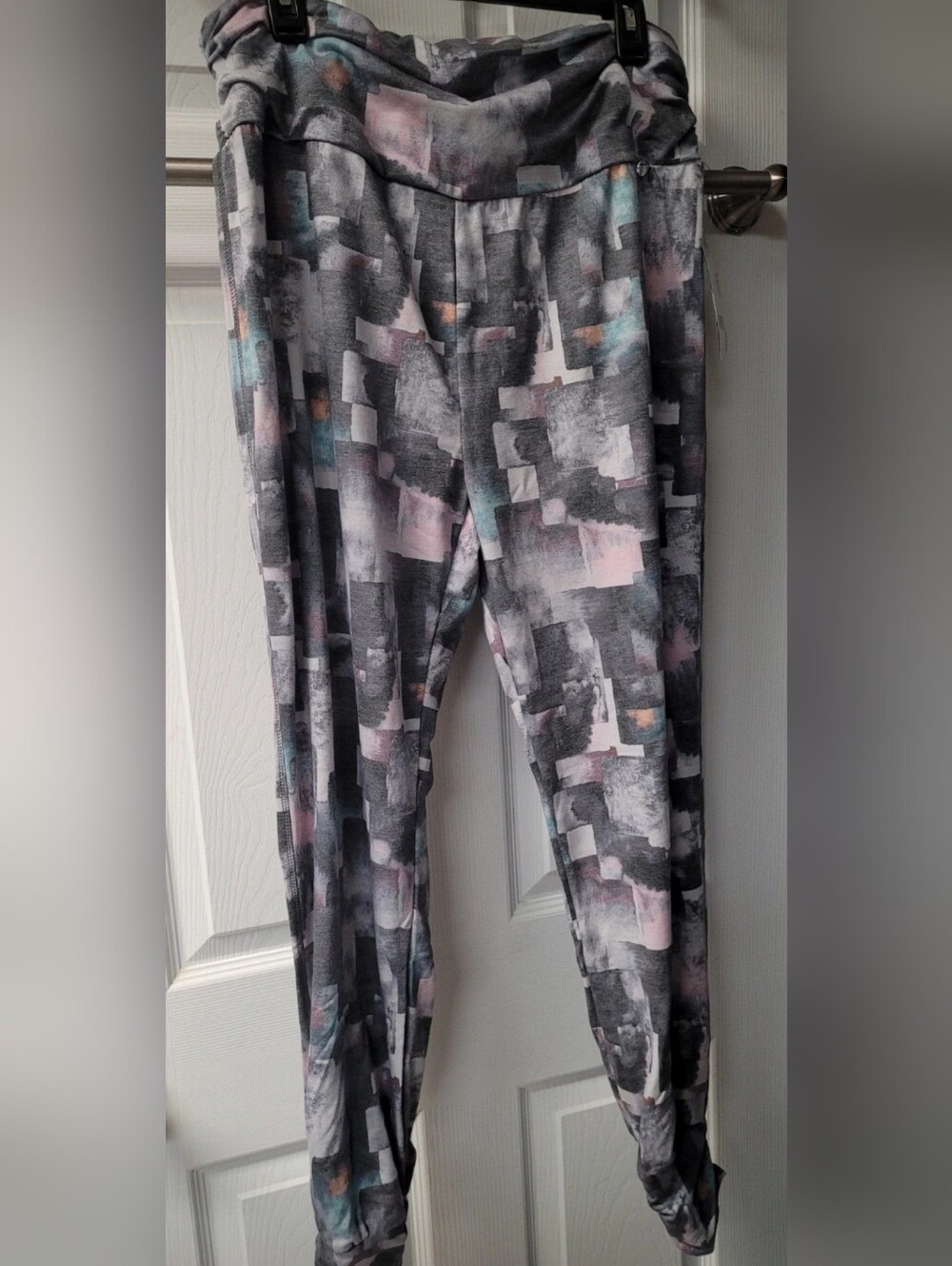 Abstract Print Jogger Pants with Fold-Over Waist